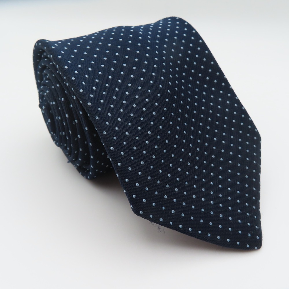 Lanvin Tie Silk Blue Polka Dot 3" Wide 56" Long USA Thin